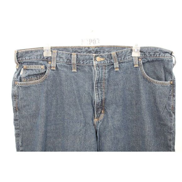 Carhartt 44x32 Mens Blue Denim 5-Pocket Relaxed Fit Dark Wash Jeans 100603 - Picture 2 of 8